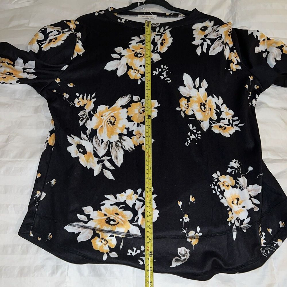 Fantaslook Floral Print Black Yellow White Long Sleeve Top Size Large Warm Soft - Picture 6 of 9